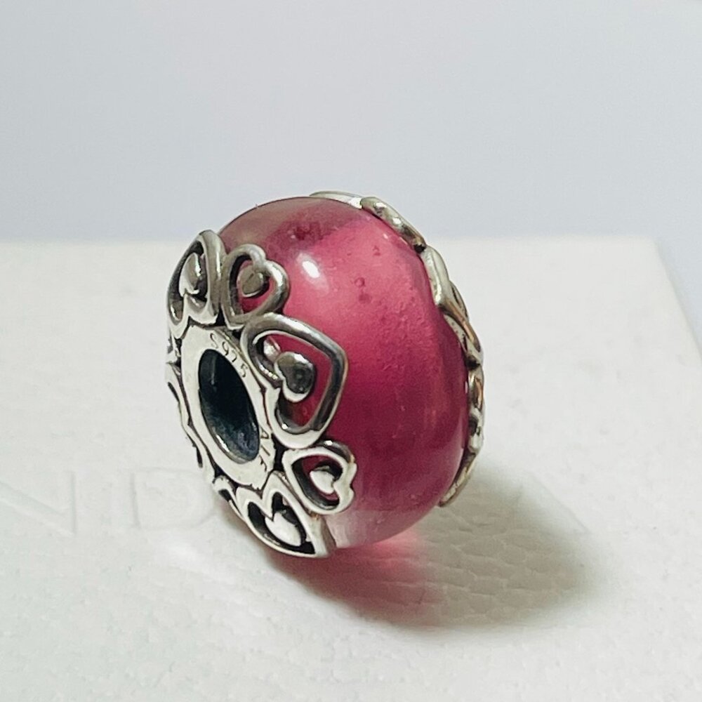 Pandora Charm Reveal Your Love Fancy Pink Heart Murano Glass Tropical Summer